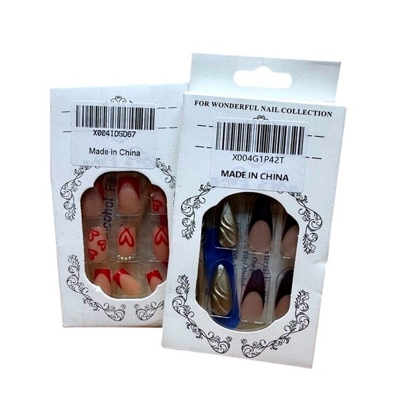 Other - Women's Press-On Nail Set – Red Heart & Purple Gold Styles